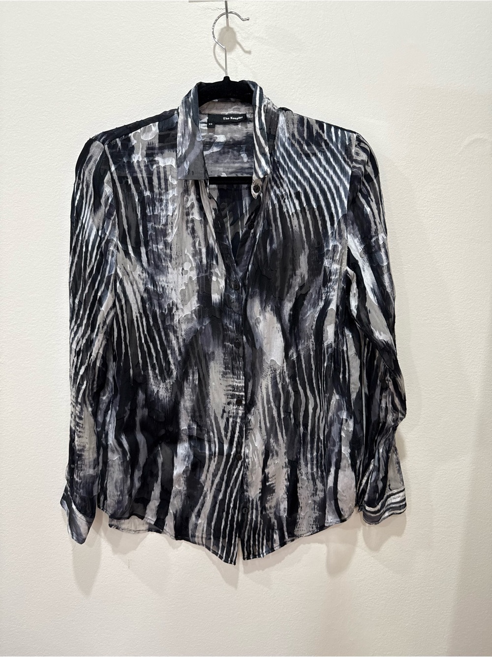 The Kooples Black & Gray Abstract Print Button-Down Silk Shirt